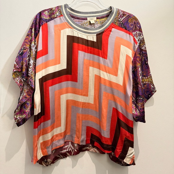 Tiny Tops - TINY Multicolor Zigzag Women's Top Paisley Sleeve Size L